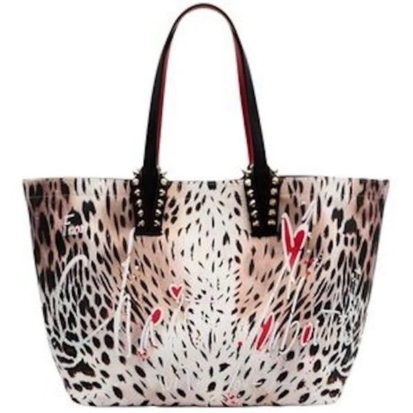 CHRISTIAN LOUBOUTIN CABATA GIGI PRINT CANVAS TOTE BAG LARGE SIGNATURE LOGO NEW - Picture 1 of 16